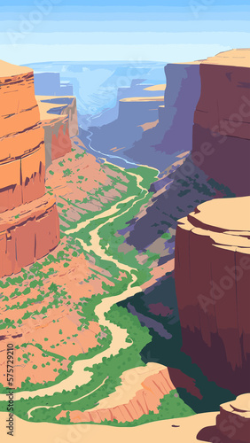 Canyon landscape background. Panoramic landscape with desert mountains on transparent background. Vector illustration in flat cartoon style.