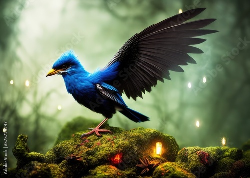 Illustration of a phoenix bird in a fairy-tale world. Generated by AI