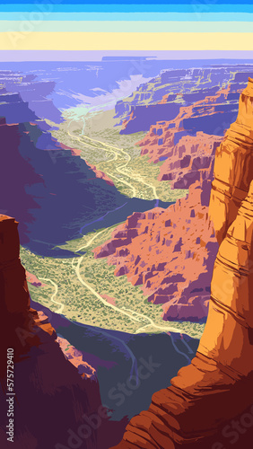 Canyon landscape background. Panoramic landscape with desert mountains on transparent background. Vector illustration in flat cartoon style.