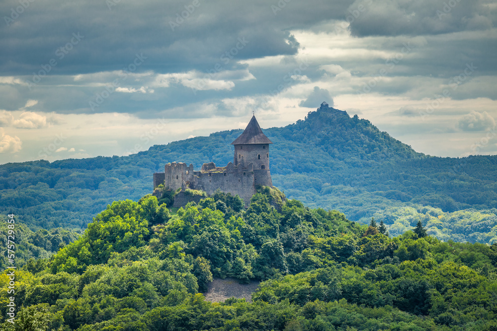 Summer landscape with The Somoska medieval castle in Slovakia, Europe.