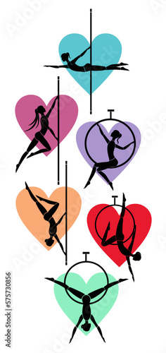 Aerial dance, pole dance,  aerial hoop