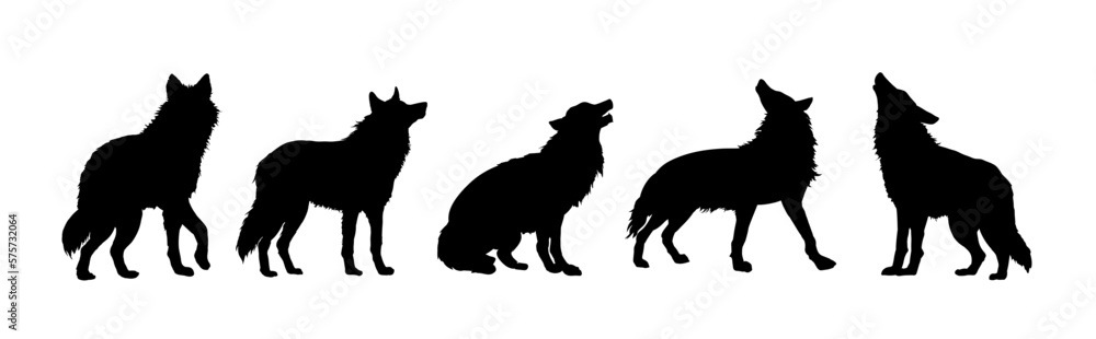 Set of wolf silhouettes. Wolf silhouette isolated. - obrazy, fototapety, plakaty 