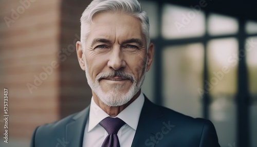Successful mature grey haired businessman looking at camera with confidence