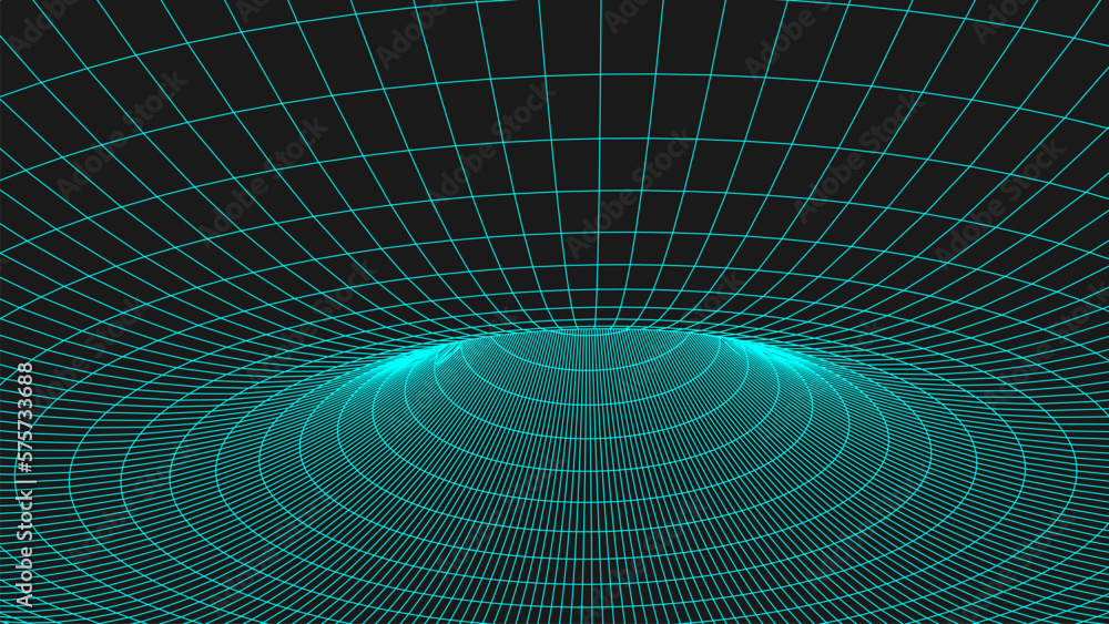 Fototapeta premium Futuristic abstract teleport texture of wormhole portal. 3D frame hole grid or donut background. For website and banner design. Big data visualization. Vector illustration.