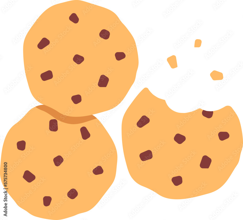 Vanilla Chocolate Chip Cookies Three Piece  Dessert Icon Element illustration Flat style