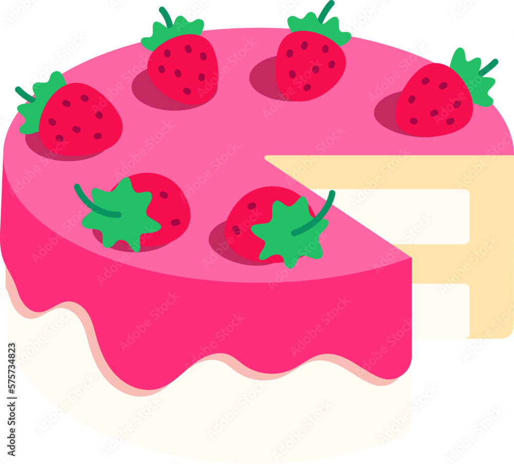 Vanilla Strawberry Cake was divided Dessert Icon Element illustration Flat style Vanilla Strawberry Cake was divided Dessert Icon Element illustration Flat style