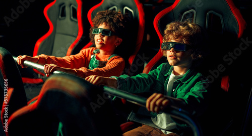 Kids having fun on a carnival Carousel