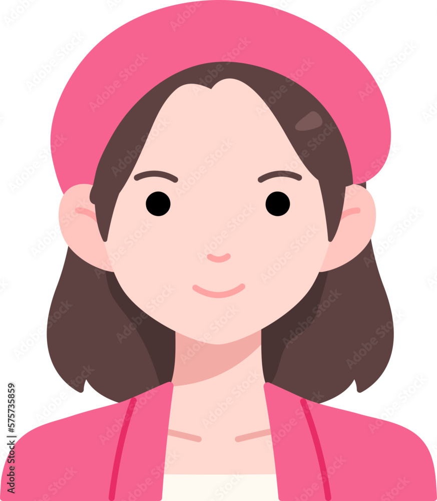 Kawaii Woman girl avatar User person pink suit hat Flat Style Kawaii Woman girl avatar User person pink suit hat Flat Style