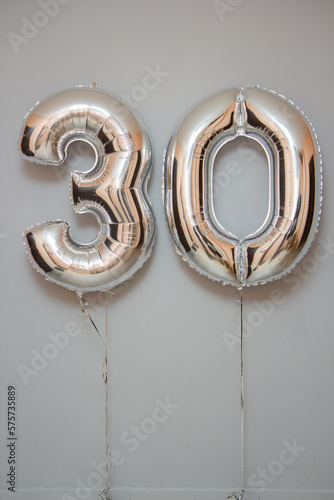 Silver number 30 foil balloons