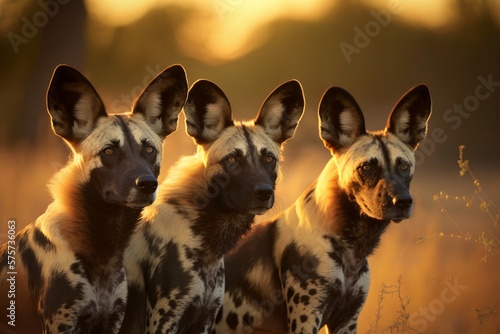 African wild dogs is a wild canine which is a native species to sub-Saharan Africa, Lycaon pictus. AI generated photo