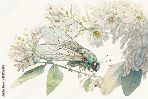 Beautiful cicada watercolor illustration made with Generative AI
