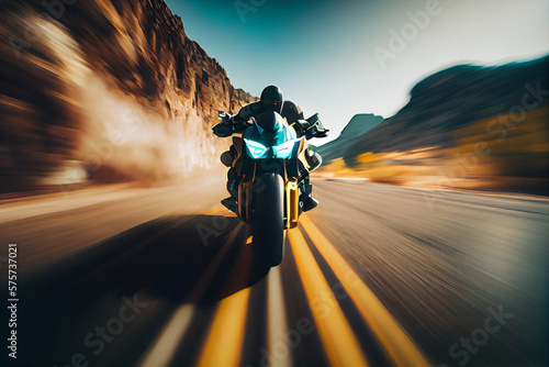 A thrilling high speed motorcycle chase.generative ai