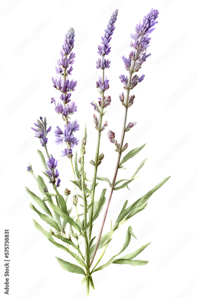 Lavender plant isolated on white background. Generative AI illustration in watercolor style Lavender plant isolated on white background. Generative AI illustration in watercolor style