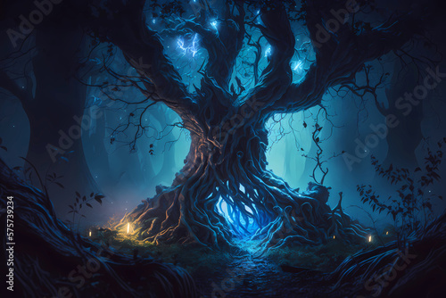Scary dark fantasy forest, Generative AI