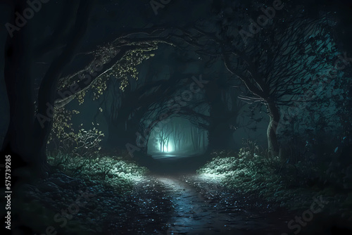Scary dark fantasy forest  Generative AI