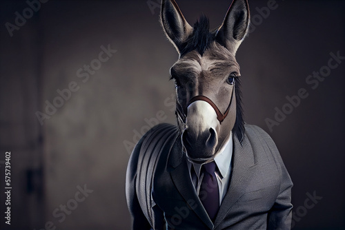 Portrait of a donkey dressed in a formal business suit,generative ai © S...