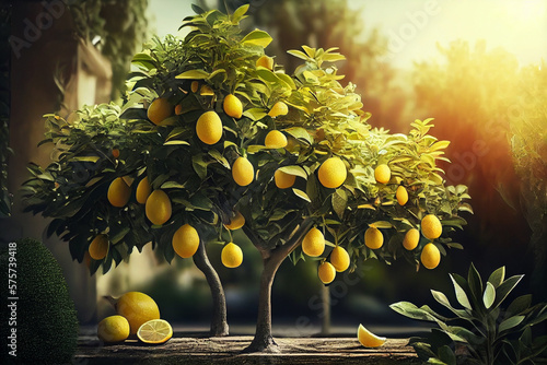 Lemon tree garden background created with.generative ai