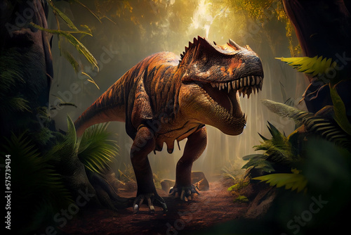 Extremely detailed and realistic illustration of dinosaur, t rex.generative ai © S...
