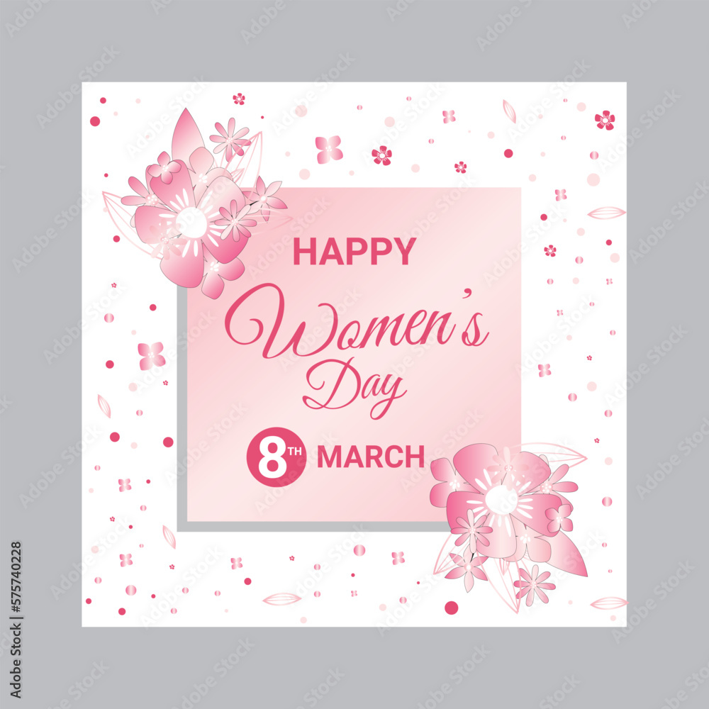 Happy Women's Day 8 march pink color design with flower 