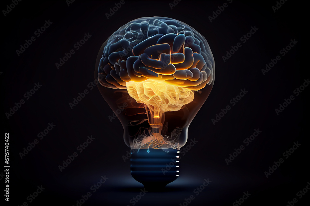 Brain Bulb, Creative Idea with Brain and Light Bulb, machine learning.generative ai Brain Bulb, Creative Idea with Brain and Light Bulb, machine learning.generative ai