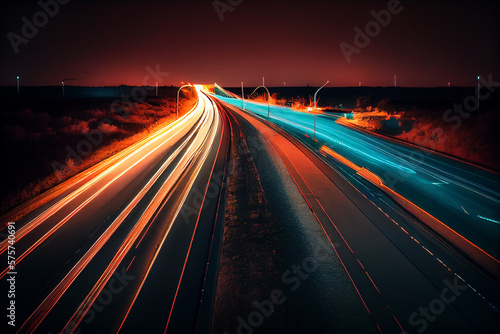 A long exposure photo of a highway at night.generative ai