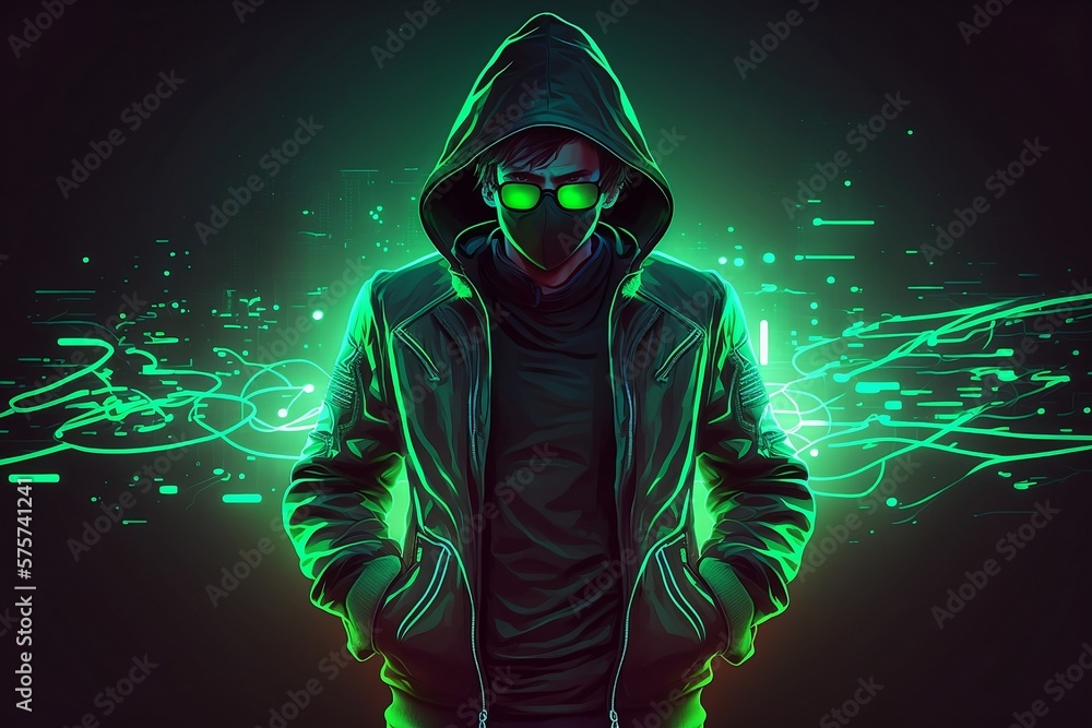 Hacker in neon light Hacker in neon light