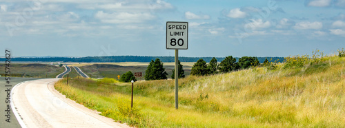 Speed limit 80 MPH sign on interstate 90 in Wyoming