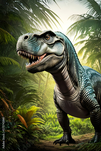 T-rex dinosaur predator in jungle , prehistoric monster animal.Generative AI © Vieriu