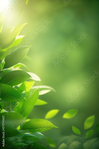 background with bright green leaves on a blurred backlit background  generative AI