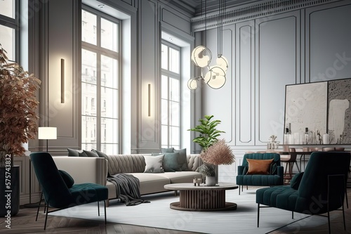 Luxurious Modern Living Room Furnishing. Photo generative AI