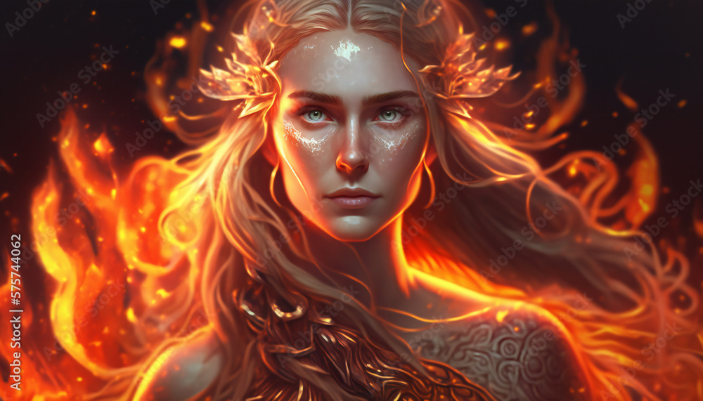 Freyja the god of love, sex, and fertility - in fire - German gods - Mythologies - Generative AI