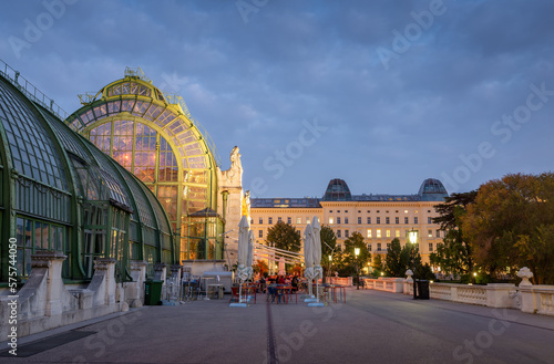 Palmhouse next to Hofburg palace in the evening with terrace 