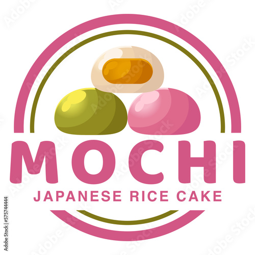 Modern vector flat design simple minimalist cute logo template of mochi for brand shop, cafe, restaurant, bar, emblem, label, badge. Isolated on white background. Retro circle round badge style icon.