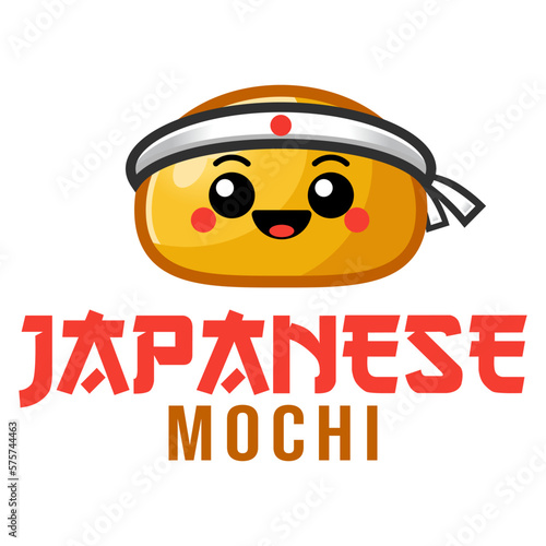 Modern vector flat design simple minimalist cute mascot character cartoon logo icon template of mochi for brand shop, cafe, restaurant, bar, emblem, label, badge. Isolated on white background.
