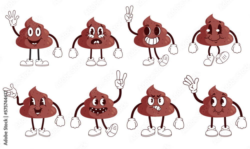 Cute poop excrement shit emoticon poo emoji set. Graphic design vector illustration Cute poop excrement shit emoticon poo emoji set. Graphic design vector illustration