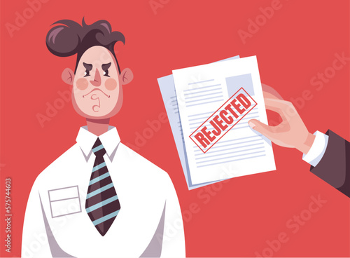 Hand hold rejected feedback document concept. Rejection fail office. Graphic design vector illustration