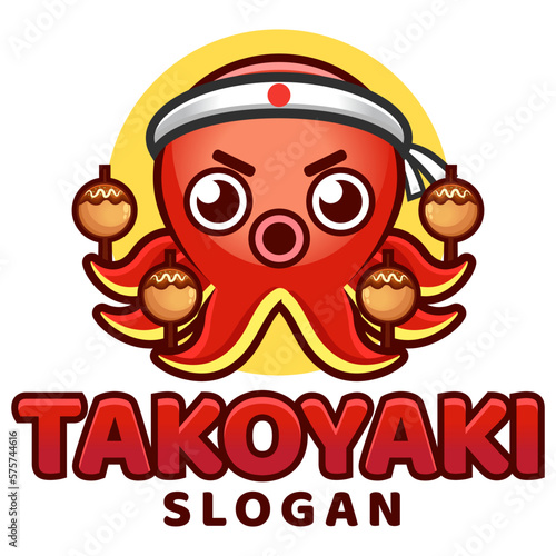 фотографія Modern flat design simple minimalist cute octopus takoyaki mascot character logo