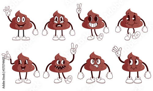 Cute poop excrement shit emoticon poo emoji set. Graphic design vector illustration