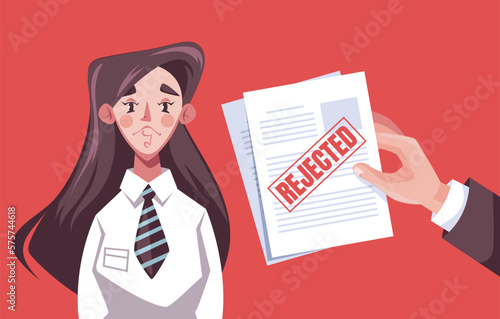 Hand hold rejected feedback document concept. Rejection fail office. Graphic design vector illustration