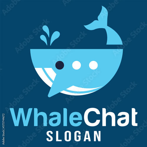 Modern flat design simple minimalist cute whale chat talk mascot character logo icon design template vector with modern illustration concept style for forum, podcast, community, product, label, brand