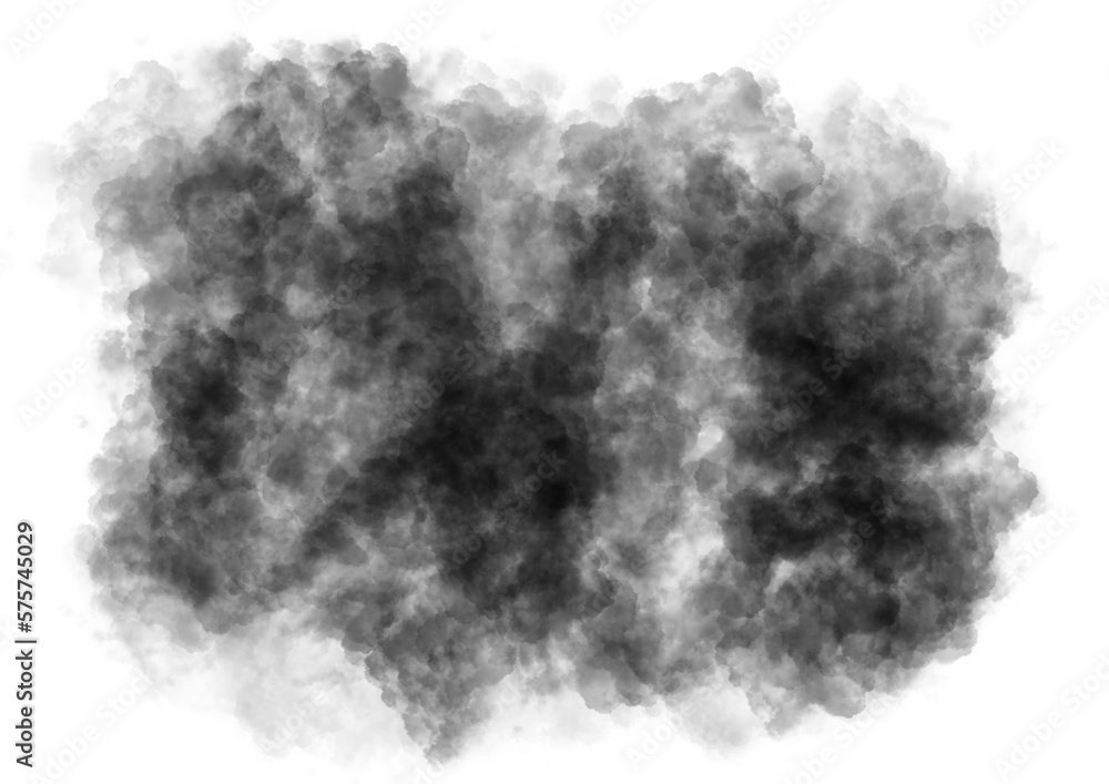Schwarzer, Dunkler dichter Rauch, Wasserfarben auf Transparenten Hintergrund, Wolken