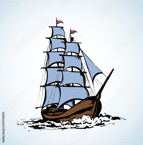 Sailing vessel. Vector drawing