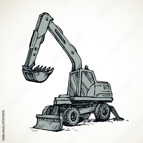 Excavator drawing isolated on white background