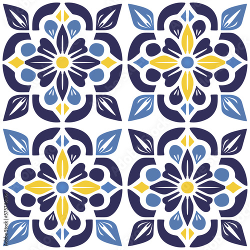 Vector Retro or Traditional Portuguese or Moroccan Style Flooring Tiles Seamless Surface Pattern for Background, Products or Wrapping Paper Prints. © Yokli