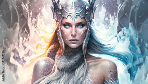 Freyja the god of love, sex, and fertility - in ice -  German gods - Mythologies - Generative AI	
 photo