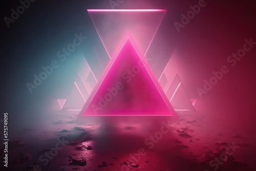 Pink Light Triangle Surrounded By Mist Fog in Urban Environment With Asphalt. Background For Marketing Web Design. Generative AI.
