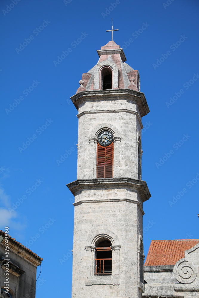 Tower of Cathedral of San Cristóbal in Havana, Cuba Caribbean