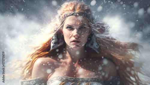 Freyja the god of love, sex, and fertility - in Snow - German gods - Mythologies - Generative AI 