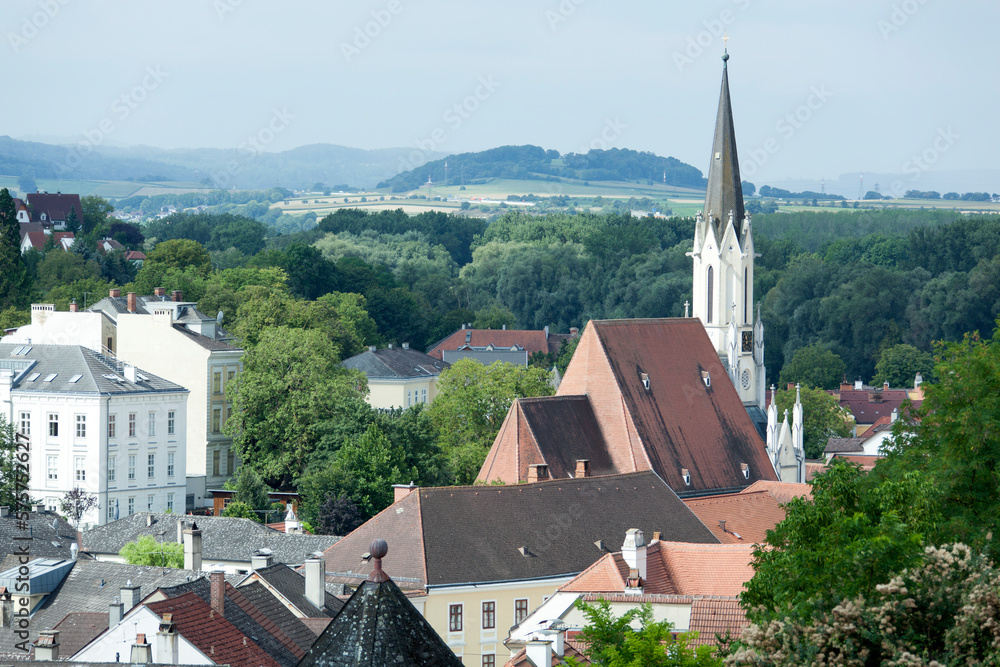 Melk Historic Town Rooftops And A Church