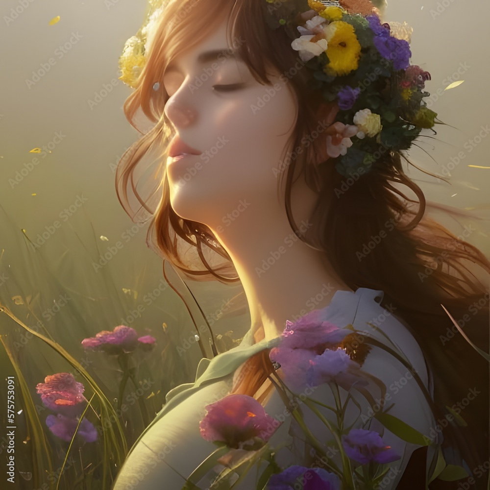 girl with flowers on hairs girl with flowers on hairs